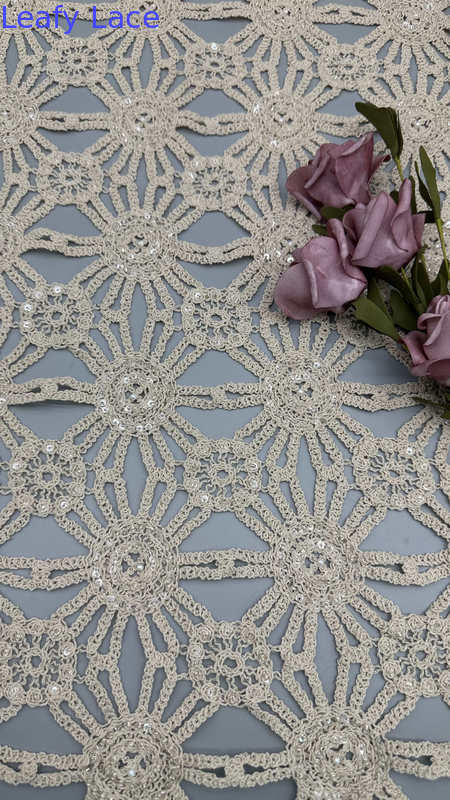 Guipure Lace 100% Cotton Sequin Crochet Lace Leafy Style for Bridal Wedding Party Gown