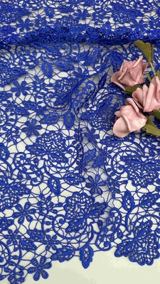 100% Poly Royal Blue Wysokiej Jakości Kwiatowa Chemiczna Wzorniczy Tkanina Sznurówka Odzież Damska Ubrania Modne Suknia