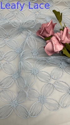 100% Nylon Full Width Light Blue Color Tulle Mesh Embroidery Tkanina zrównoważona