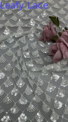 Tkanina liściasta 3D z kwiatów Sequin Elegancka siatka Tkanina koronkowa Luksuzna Tkanina wieczorna