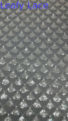 Tkanina liściasta 3D z kwiatów Sequin Elegancka siatka Tkanina koronkowa Luksuzna Tkanina wieczorna
