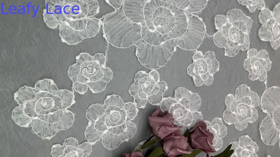 W stylu vintage wyświetlany tkanina koronka 3D kwiatowa biała koronka tulla do projektów ślubnych