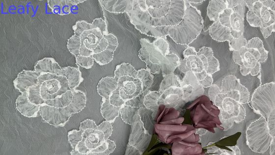 W stylu vintage wyświetlany tkanina koronka 3D kwiatowa biała koronka tulla do projektów ślubnych