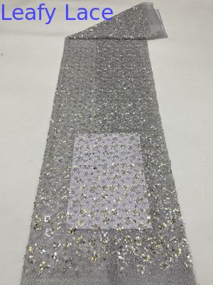 Haftowana liściasta metaliczna koronkowa tkanina kwiatowa do szycia sukienek ślubnych, błyszcząca tkanina