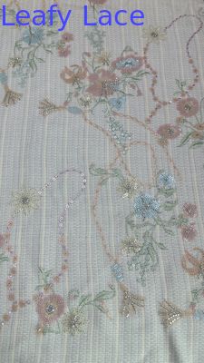 Świecące liściane sekwiny Tkanina koronkowa do pełnej sukienki Wschodnia kultura Dinner Gowns Świecąca tkanina