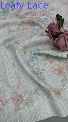 Świecące liściane sekwiny Tkanina koronkowa do pełnej sukienki Wschodnia kultura Dinner Gowns Świecąca tkanina