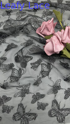 Motyl Luxury Chemiczna koronka Tkanina Romantyczna koronka na wesele Couture Czarne siatki sukienki