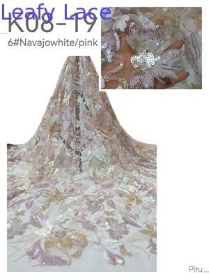 Leafy New Arrval Sequin Wyświetlony tkanina 3D Flower Mesh Ground dla damskich sukni Design mody