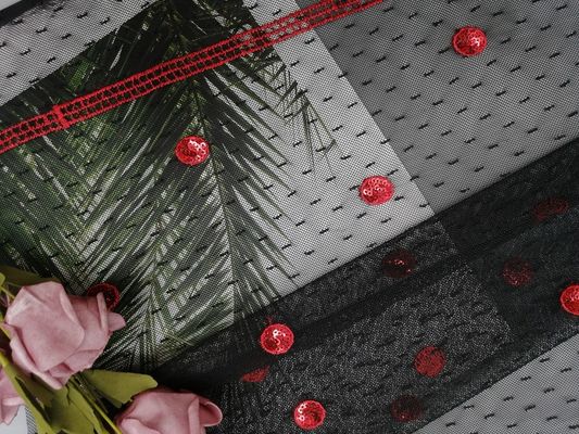 Cekinowa haftowana tkanina z czerwonym kółkiem na wieczorową sukienkę dla pani