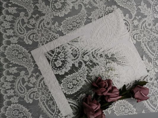 Lekka francuska koronkowa tkanina Chantilly Paisley w kolorze białym