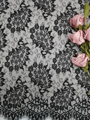 Paisley French Lace Czarny lekki tiulowy materiał z koronki