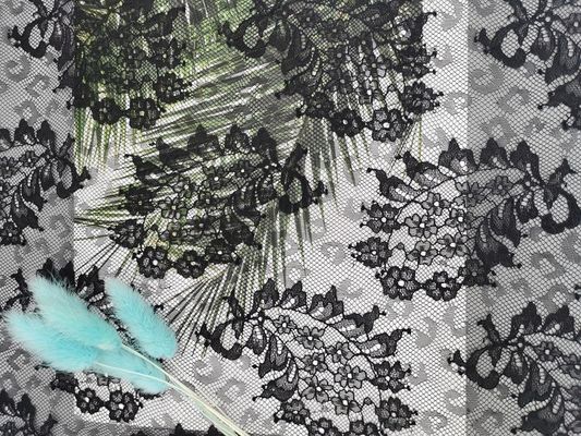 Paisley French Lace Czarny lekki tiulowy materiał z koronki