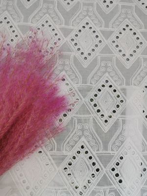 Diamentowy wzór koronki oczko Biała bawełniana broderia
