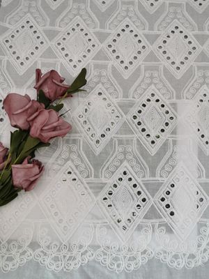 Diamentowy wzór koronki oczko Biała bawełniana broderia