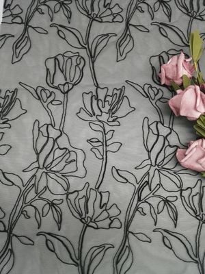 Corded Black Embroidery 3D kwiecista tkanina Koronkowa kwiatowa tiulowa siatka