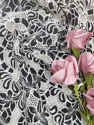 AZO Free Tulle Mesh Printed Lace Fabric Black Ground White Flokowanie