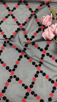 Mały kwiat Róża & Czarna siateczka flocking Koronkowa jakość Dostosowana do sukni