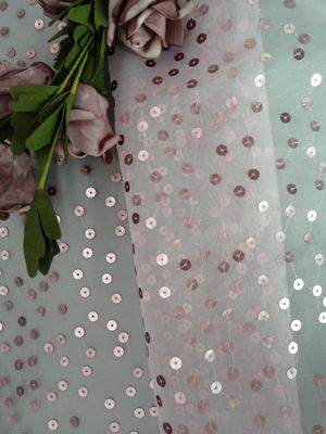 Różowy przezroczysty cekinowy haftowany materiał Organza Tiul do odzieży