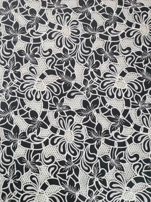 AZO Free Tulle Mesh Printed Lace Fabric Black Ground White Flokowanie